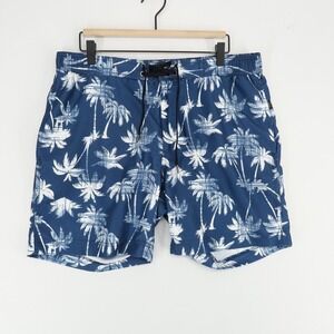 Onia Swim Trunks Mens L Blue Palm Tree Print Elastic Waist‎ Drawstring Mesh